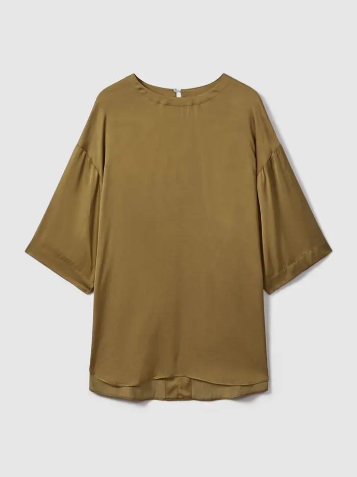 Women Reiss Blouses and Shirts Anya Relaxed Satin Blouse Khaki