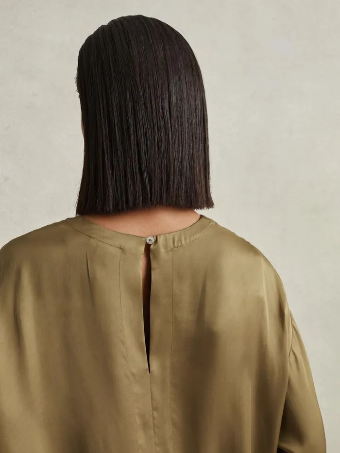 Women Reiss Blouses and Shirts Anya Relaxed Satin Blouse Khaki