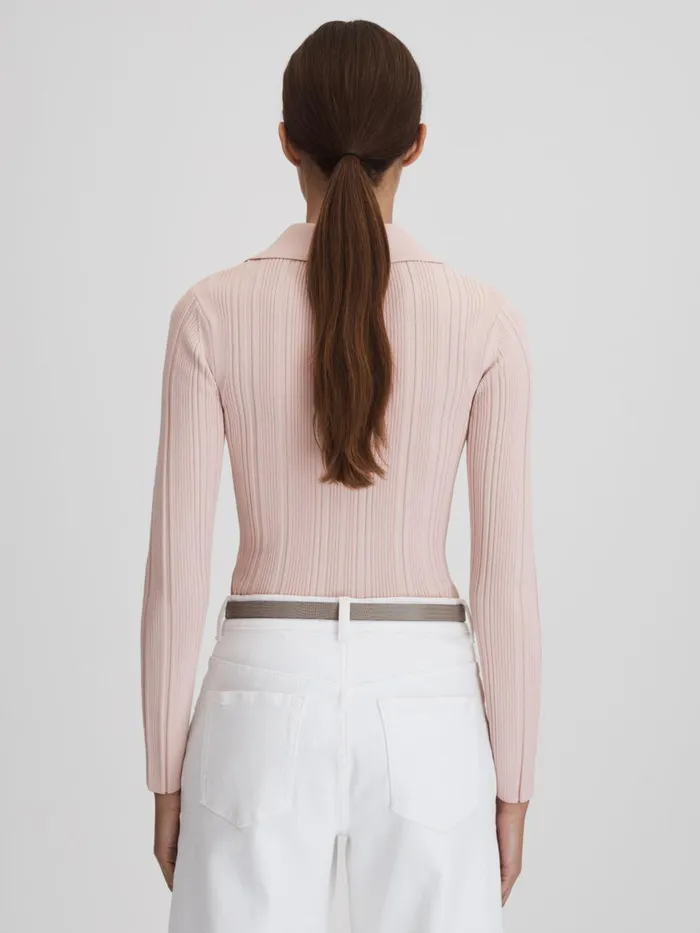 Women Reiss Blouses and Shirts Clemmie Ribbed HalfZip Fitted Top Nude