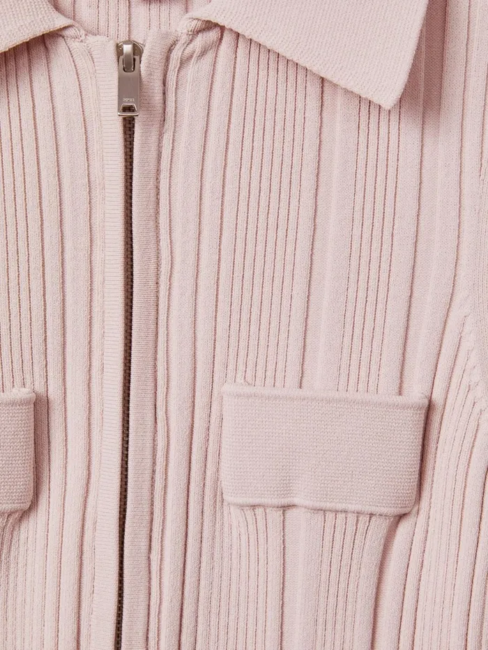 Women Reiss Blouses and Shirts Clemmie Ribbed HalfZip Fitted Top Nude