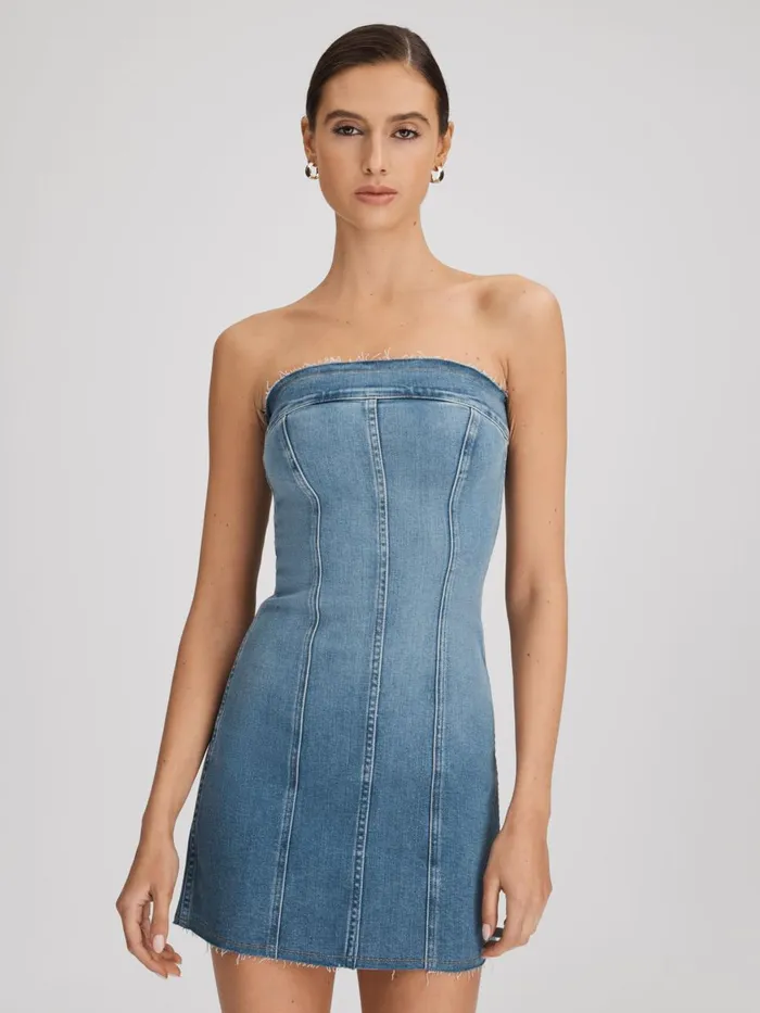 Women Reiss Brands American Good American Denim Mini Dress Blue