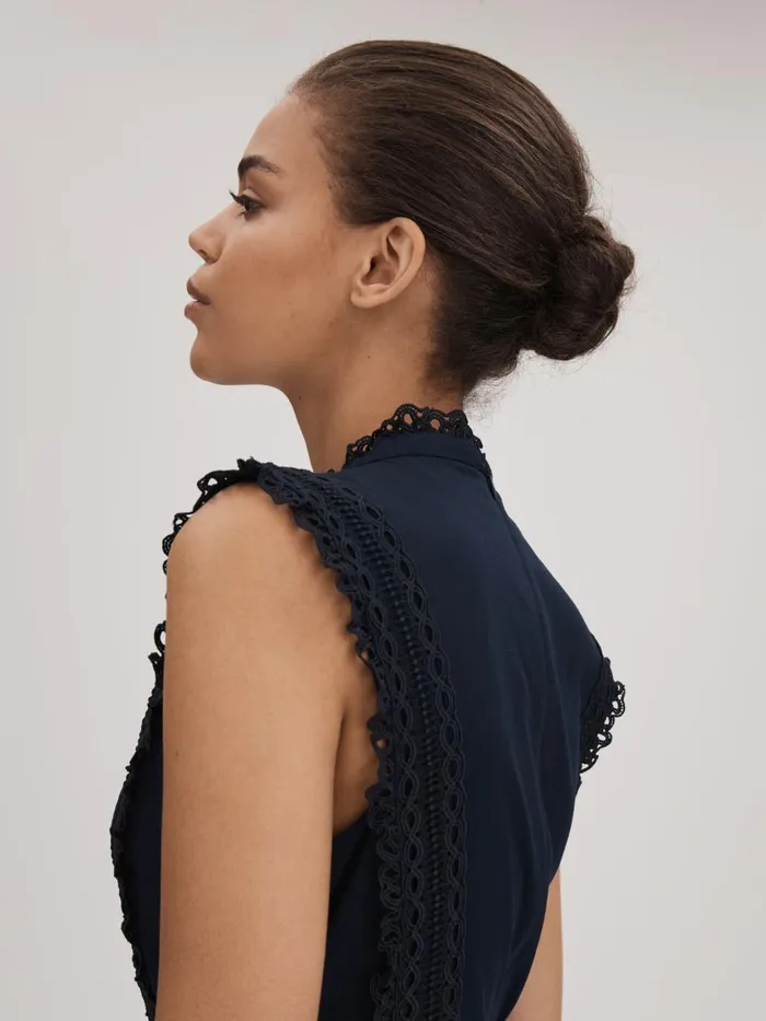 Women Reiss Brands Cotton Lace Midi Dress Navy