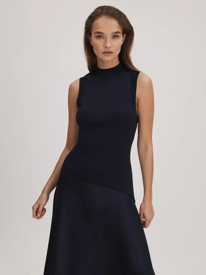 Women Reiss Brands FitandFlare Midi Dress Navy