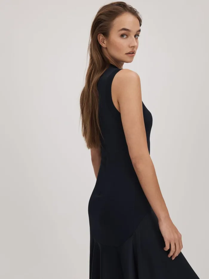 Women Reiss Brands FitandFlare Midi Dress Navy