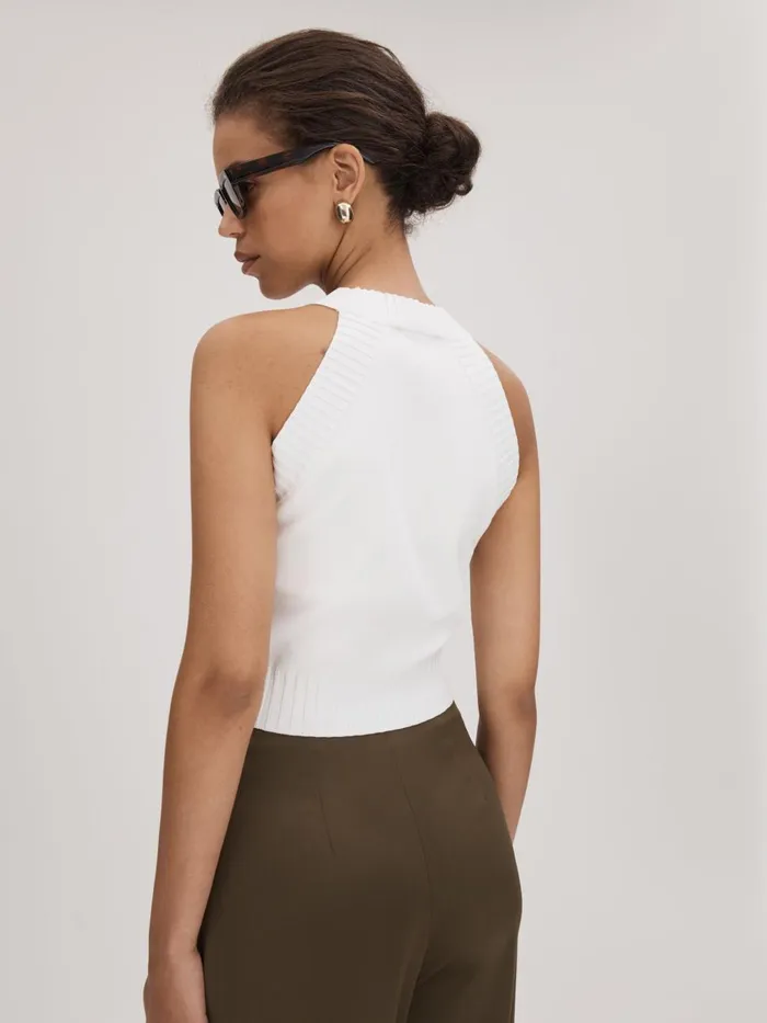 Women Reiss Brands Knitted Halter Neck Vest Ivory