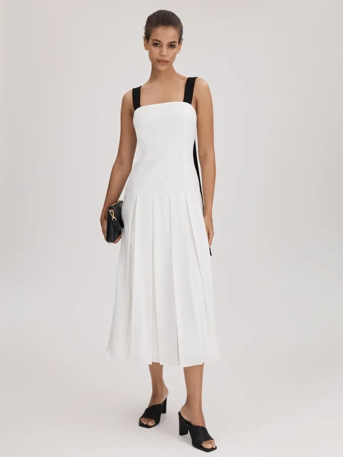 Women Reiss Brands Pleated Strappy Midi Dress Off White