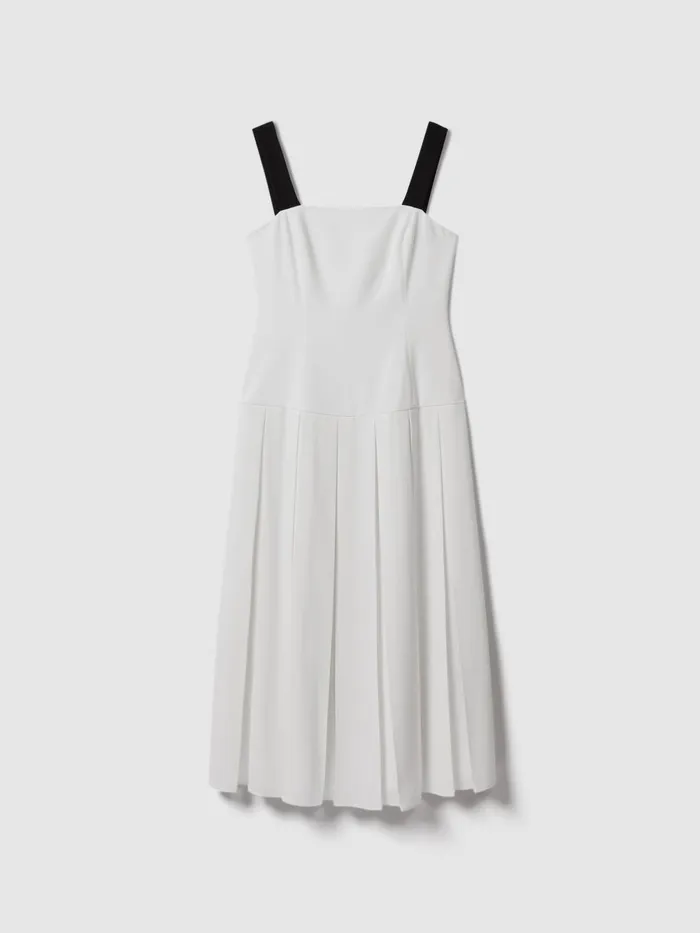 Women Reiss Brands Pleated Strappy Midi Dress Off White