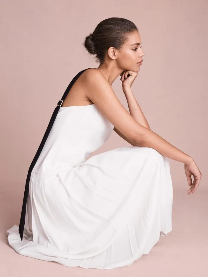 Women Reiss Brands Pleated Strappy Midi Dress Off White