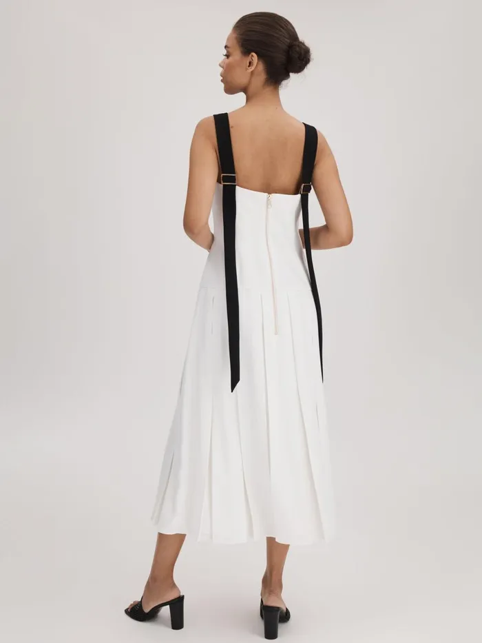 Women Reiss Brands Pleated Strappy Midi Dress Off White