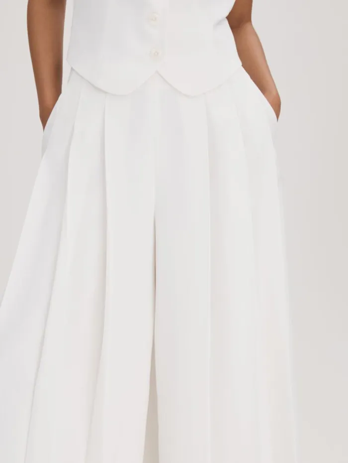 Women Reiss Brands Pleated Wide Leg Trousers Ivory