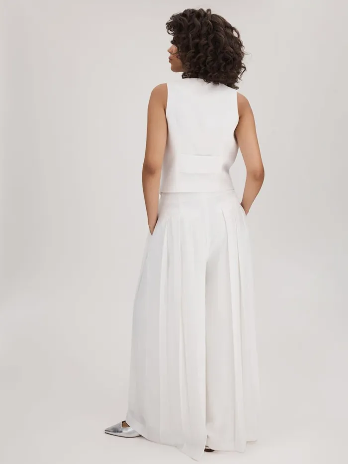 Women Reiss Brands Pleated Wide Leg Trousers Ivory