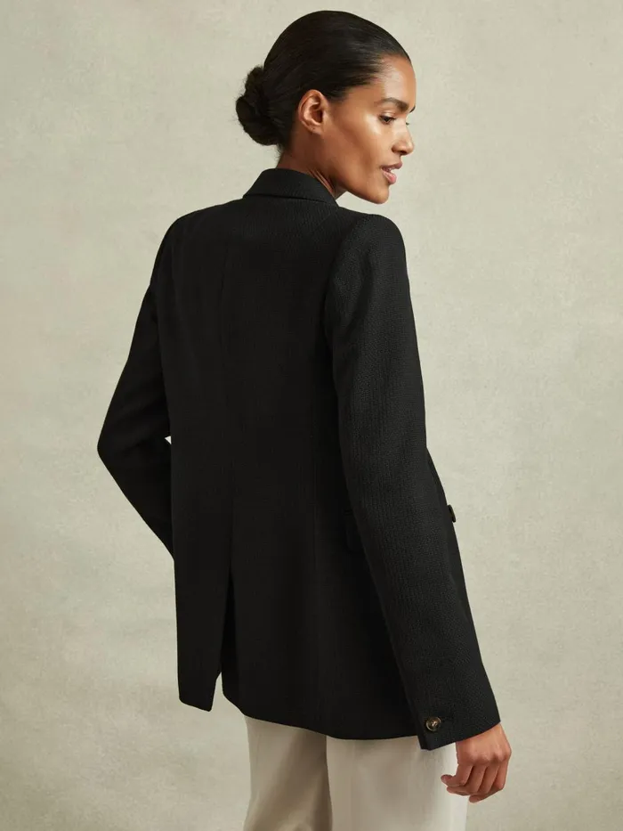 Women Reiss Coats Lana Tailored Textured Wool Blend Double Breasted Blazer Black