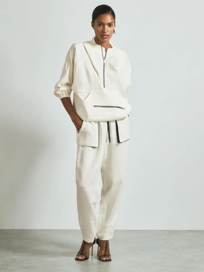 Women Reiss Coats Linen Blend Hooded Sports Jacket White