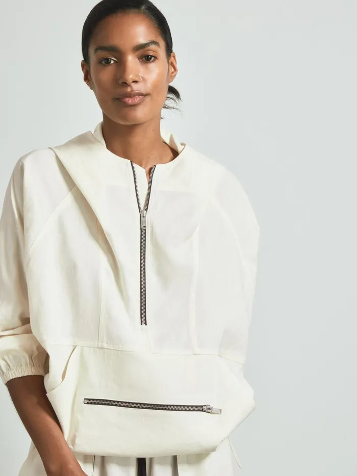 Women Reiss Coats Linen Blend Hooded Sports Jacket White