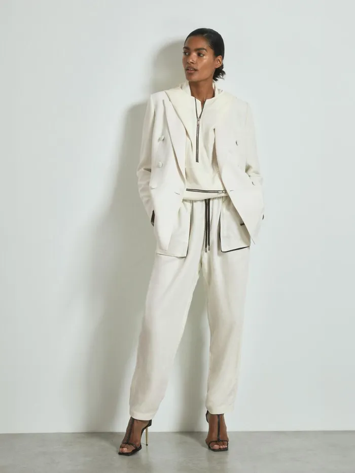 Women Reiss Coats Linen Blend Hooded Sports Jacket White