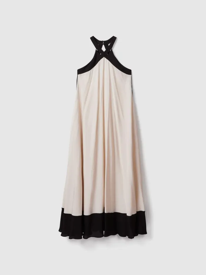 Women Reiss Dresses Aubree Relaxed Colourblock Maxi Dress Neutralblack