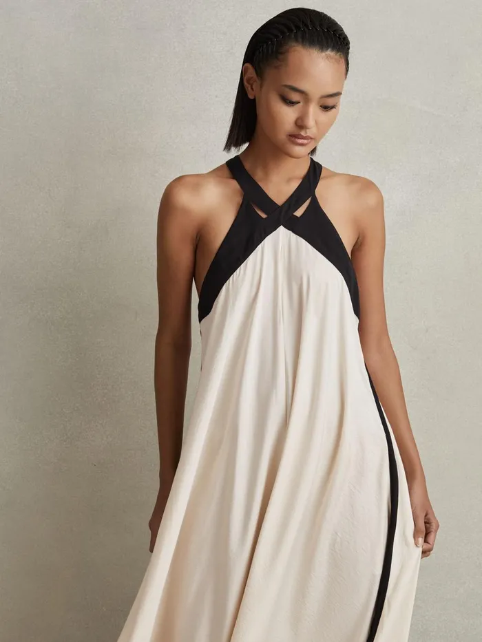 Women Reiss Dresses Aubree Relaxed Colourblock Maxi Dress Neutralblack