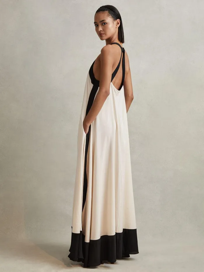 Women Reiss Dresses Aubree Relaxed Colourblock Maxi Dress Neutralblack