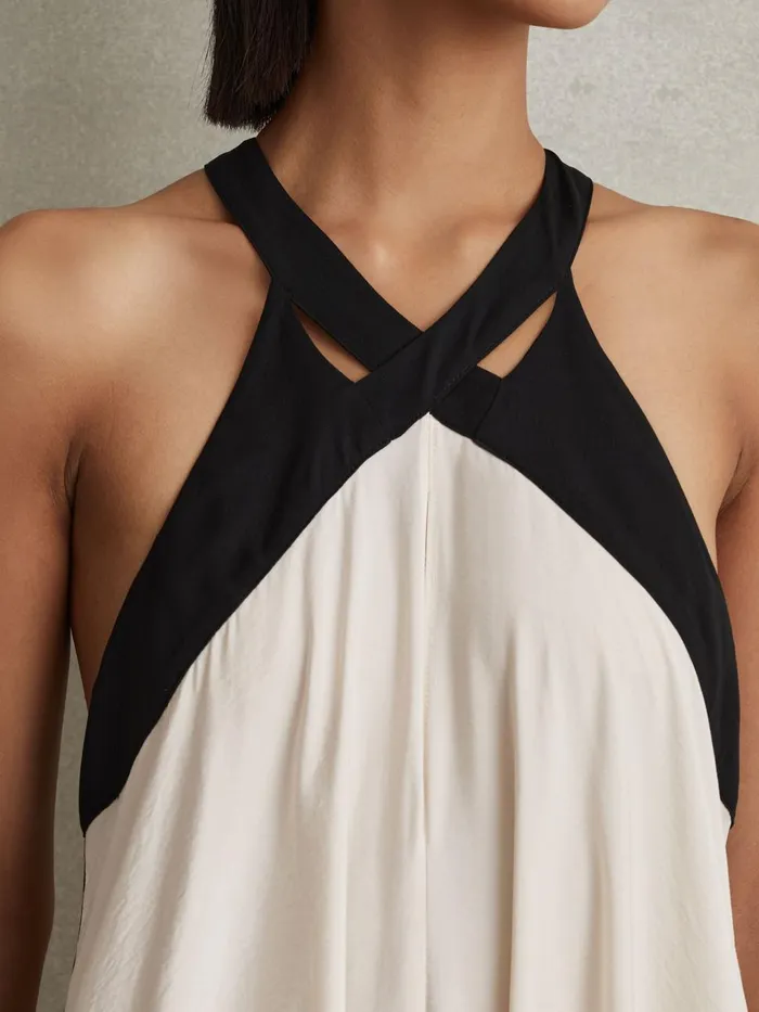 Women Reiss Dresses Aubree Relaxed Colourblock Maxi Dress Neutralblack