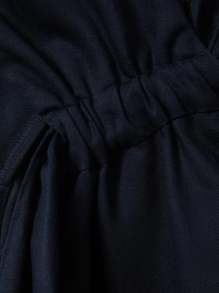 Women Reiss Dresses Cosette Linen Blend Drape Midi Dress Navy