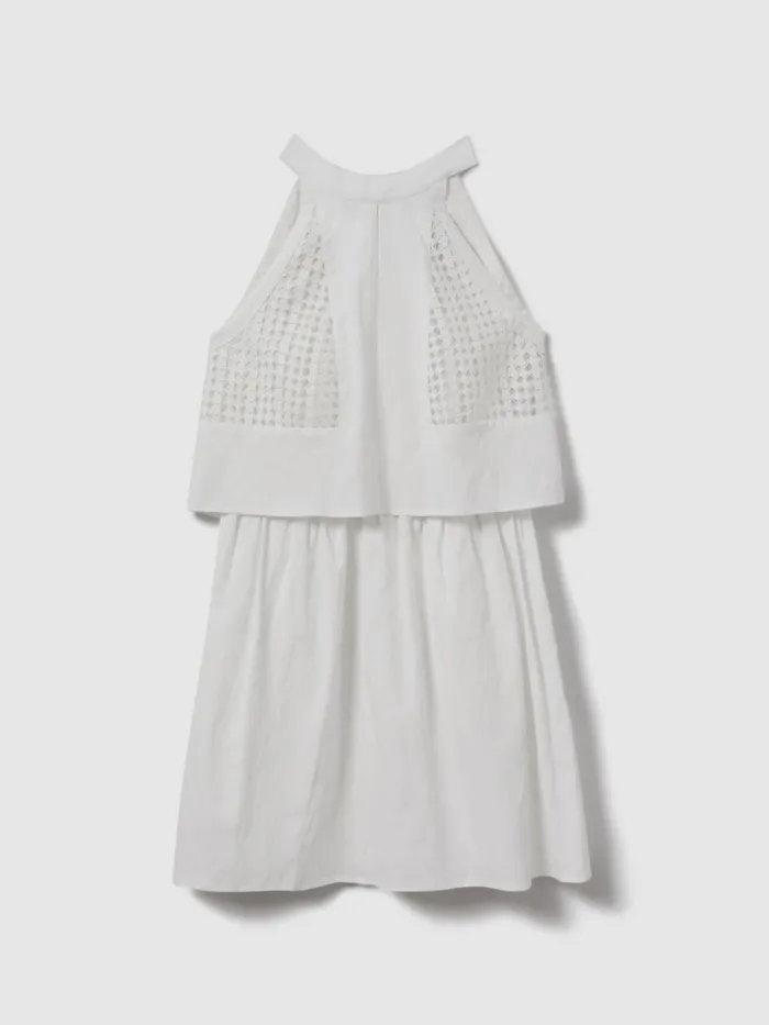 Women Reiss Dresses Eden Mini Broderie Halter Neck Dress White