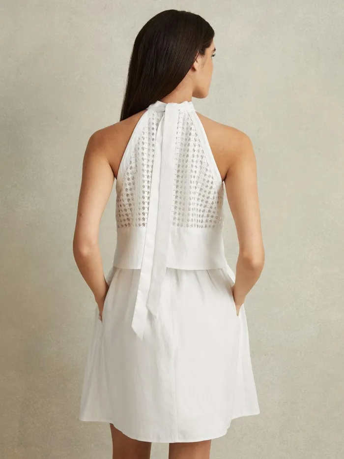 Women Reiss Dresses Eden Mini Broderie Halter Neck Dress White