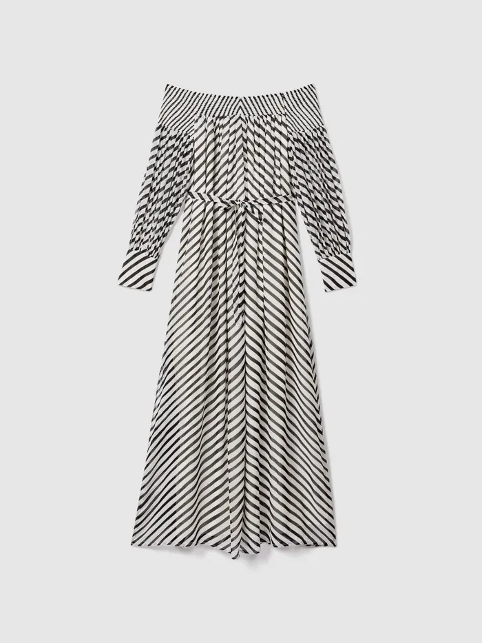Women Reiss Dresses Fabia Striped Bardot Maxi Dress Blackcream