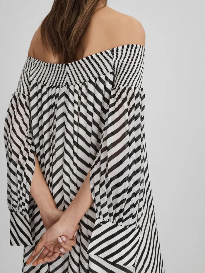 Women Reiss Dresses Fabia Striped Bardot Maxi Dress Blackcream