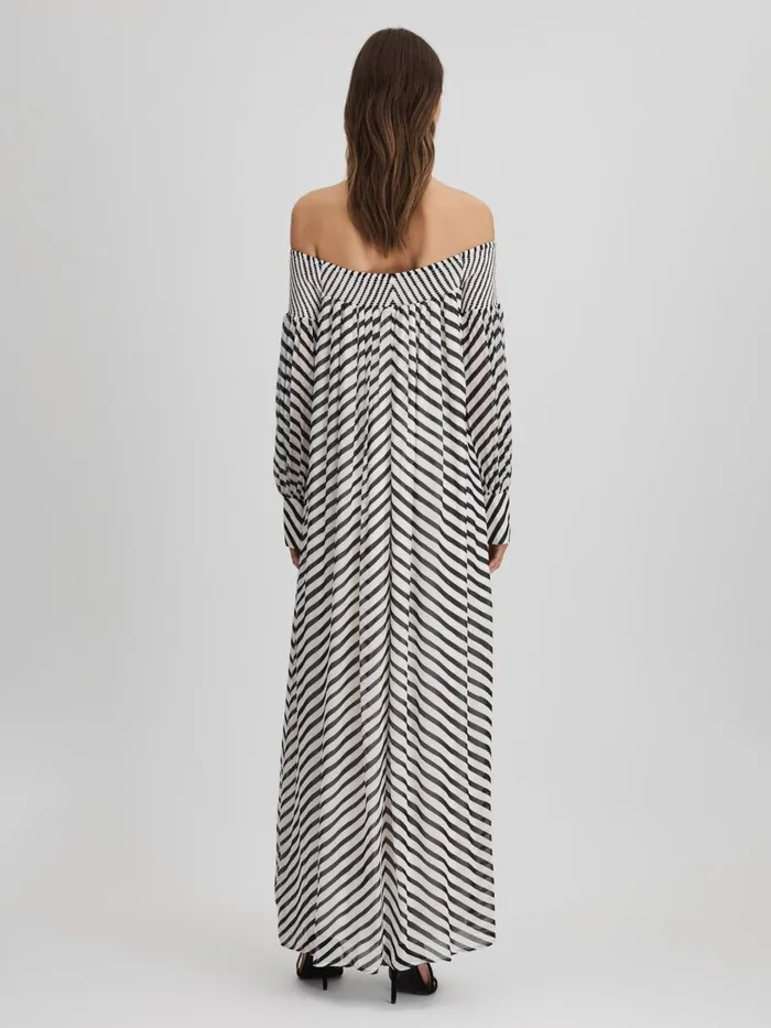 Women Reiss Dresses Fabia Striped Bardot Maxi Dress Blackcream