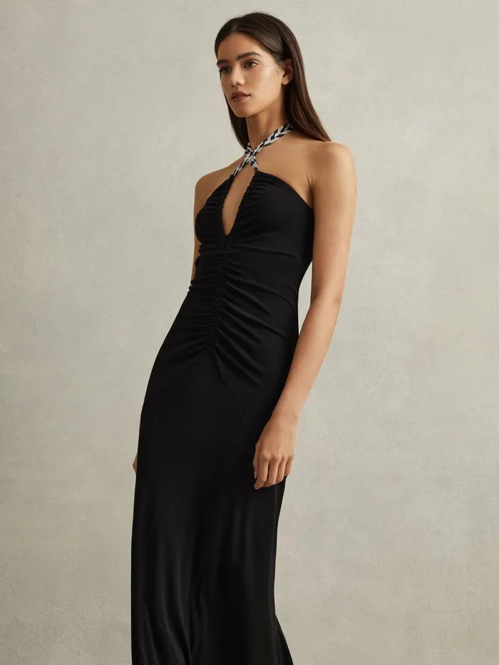 Women Reiss Dresses Iris Bodycon Jersey Maxi Dress Black