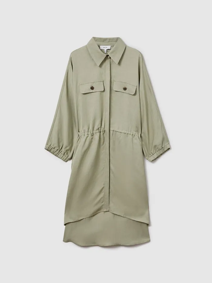 Women Reiss Dresses Leighton ViscoseLinen Tie Waist Mini Dress Green