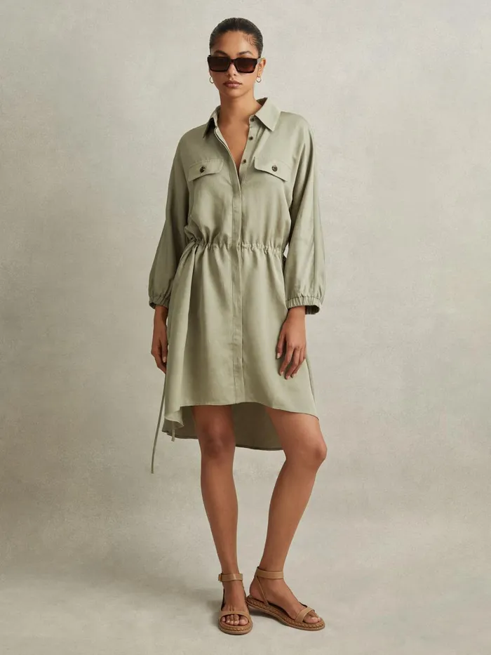 Women Reiss Dresses Leighton ViscoseLinen Tie Waist Mini Dress Green