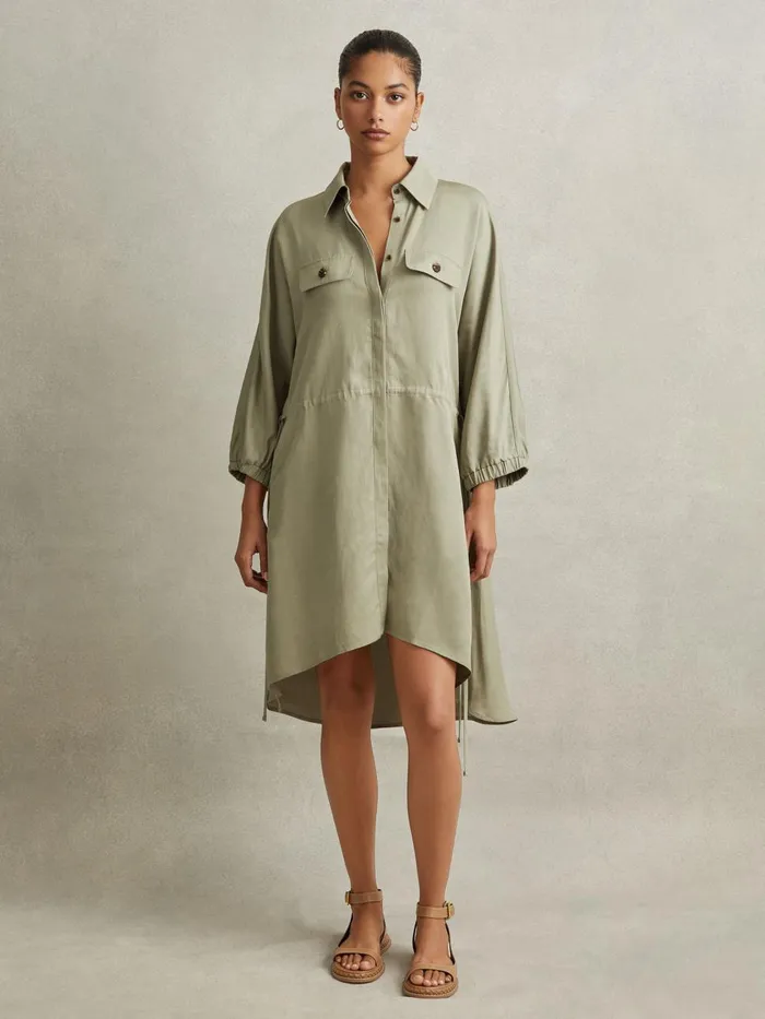 Women Reiss Dresses Leighton ViscoseLinen Tie Waist Mini Dress Green