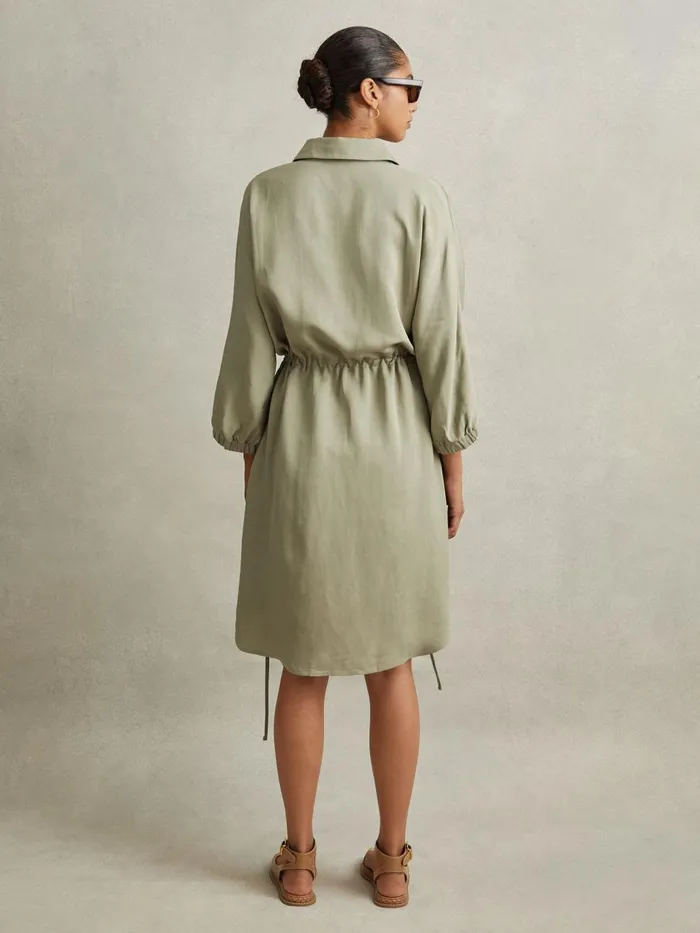 Women Reiss Dresses Leighton ViscoseLinen Tie Waist Mini Dress Green