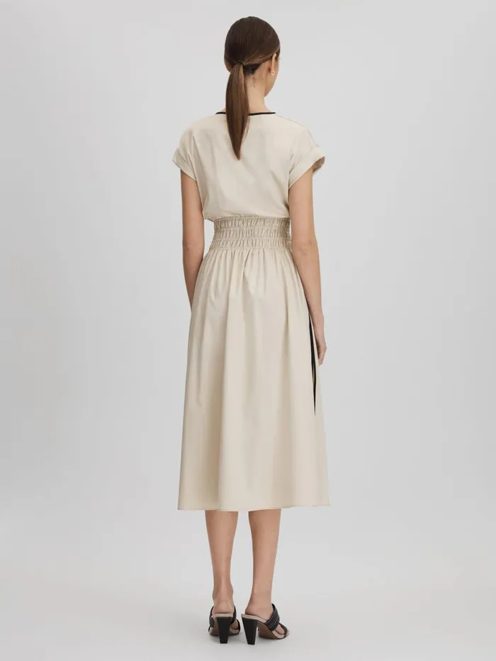 Women Reiss Dresses Lena Cotton Ruched Waist Midi Dress Neutralblack