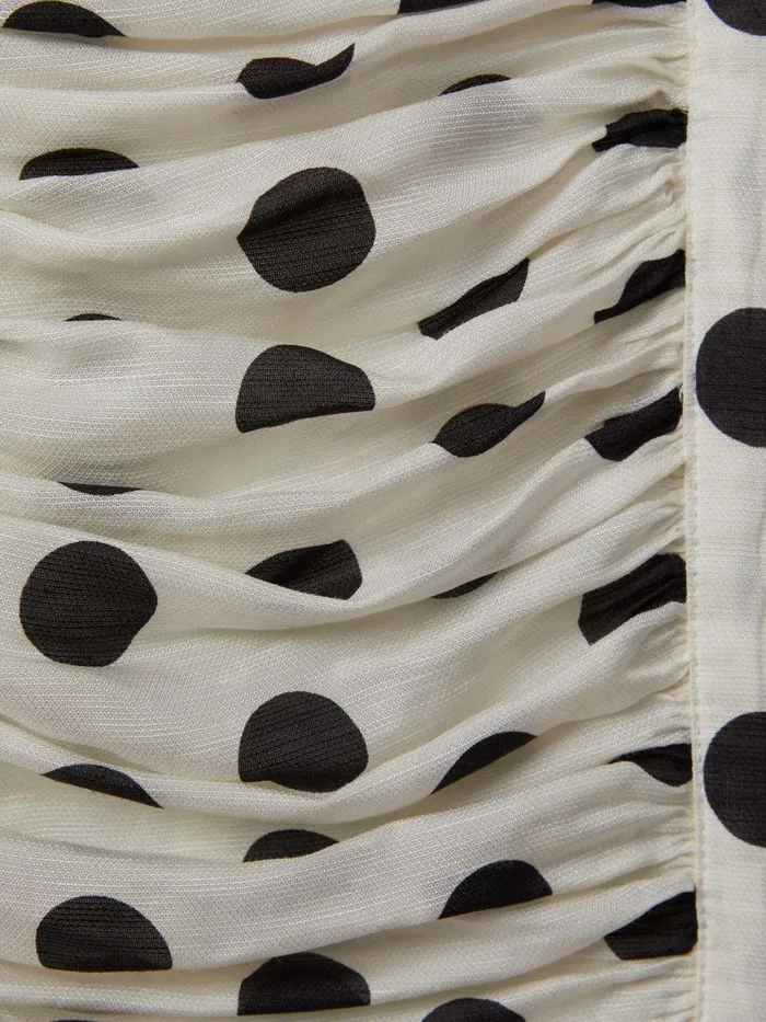 Women Reiss Dresses Rue Viscose Linen Polka Dot Ruched Maxi Dress Whiteblack