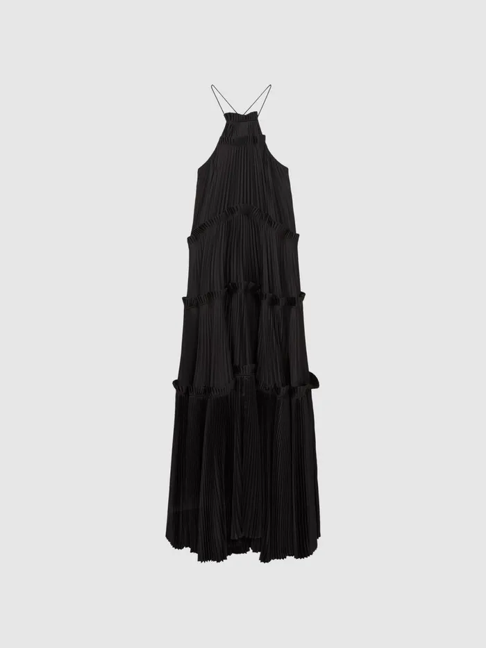 Women Reiss Dresses Ruffle Halterneck Maxi Dress Black