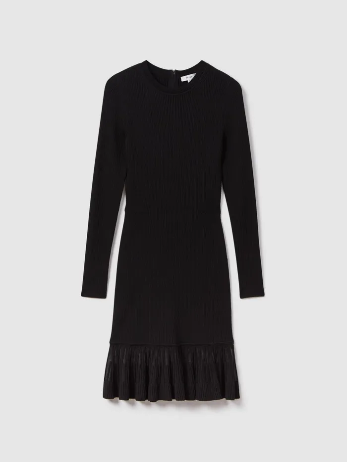 Women Reiss Dresses Teagan Knitted Sheer Flared Mini Dress Black