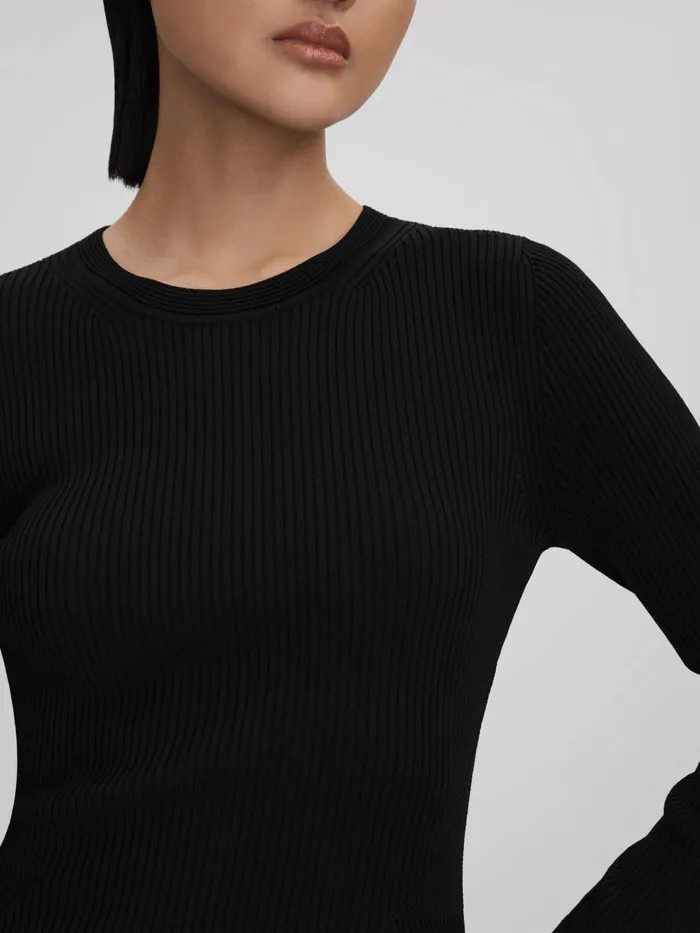 Women Reiss Dresses Teagan Knitted Sheer Flared Mini Dress Black
