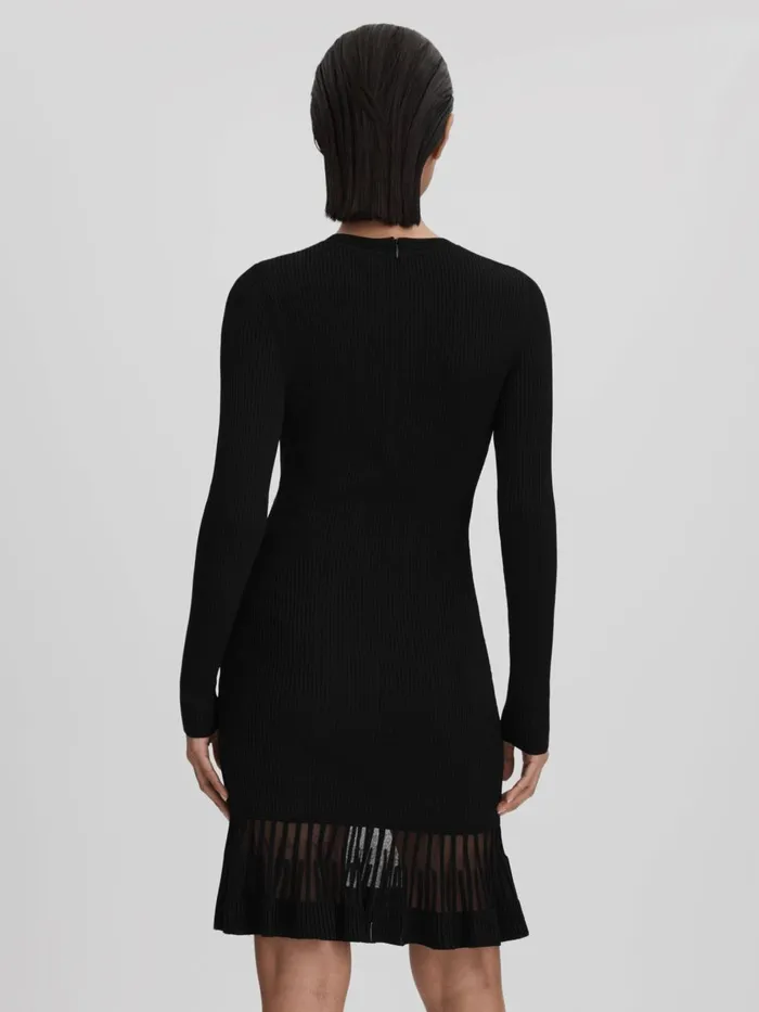 Women Reiss Dresses Teagan Knitted Sheer Flared Mini Dress Black