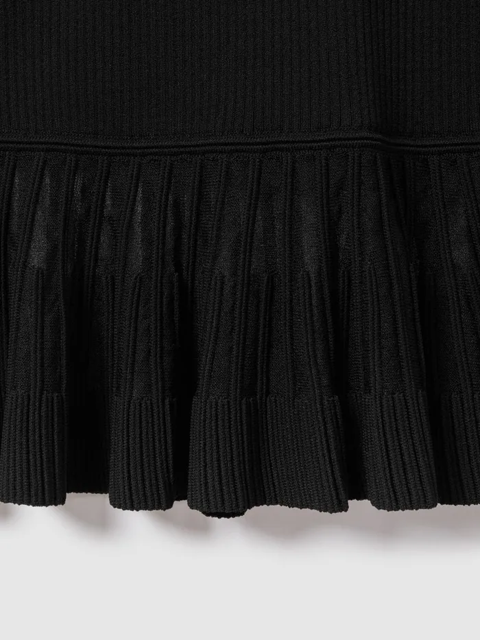 Women Reiss Dresses Teagan Knitted Sheer Flared Mini Dress Black