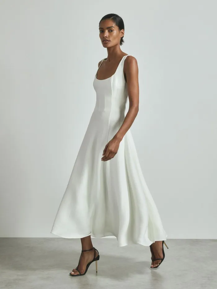 Women Reiss Dresses Textured Corset Detail Maxi Dress Off White
