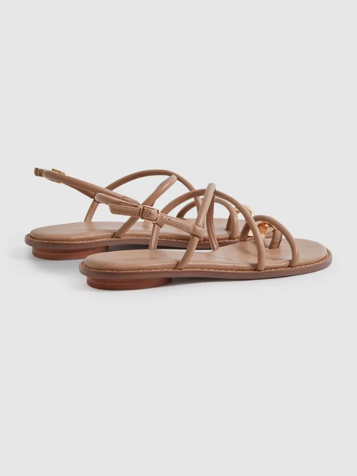 Women Reiss Flats Molly Strappy Leather Sandals With Toe Ring Nude