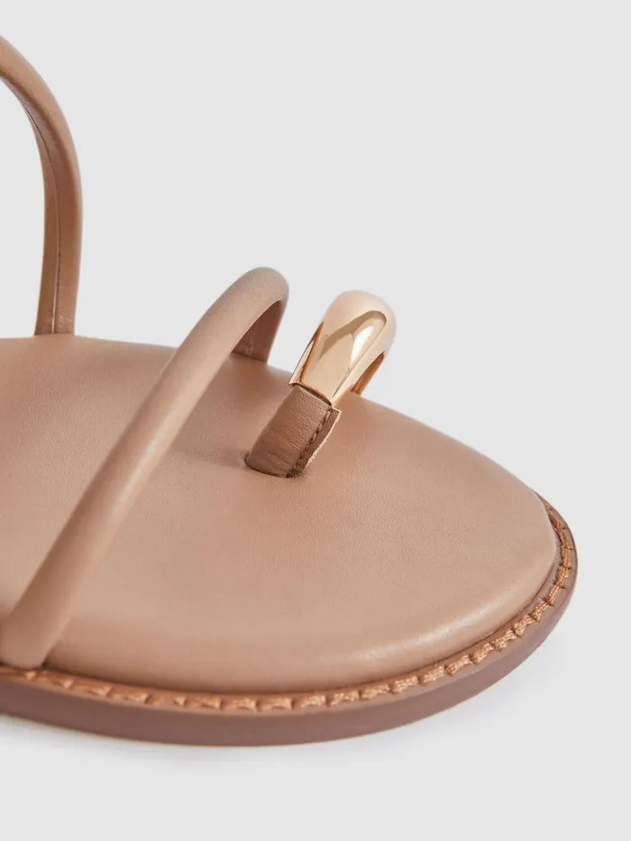 Women Reiss Flats Molly Strappy Leather Sandals With Toe Ring Nude