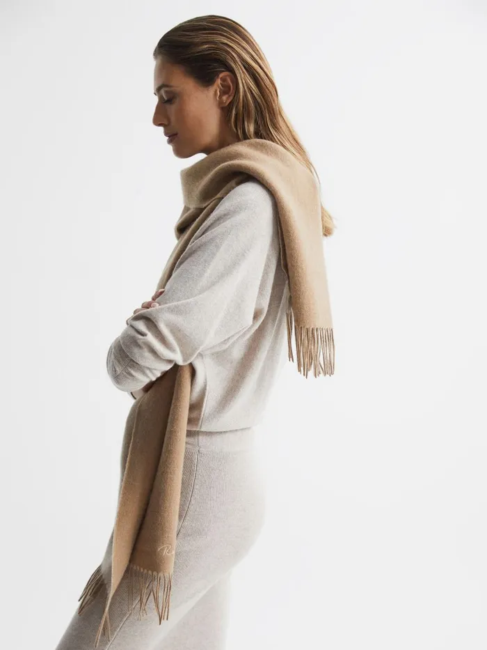 Women Reiss Hats Gloves and Scarves Picton WoolCashmere Scarf Camel