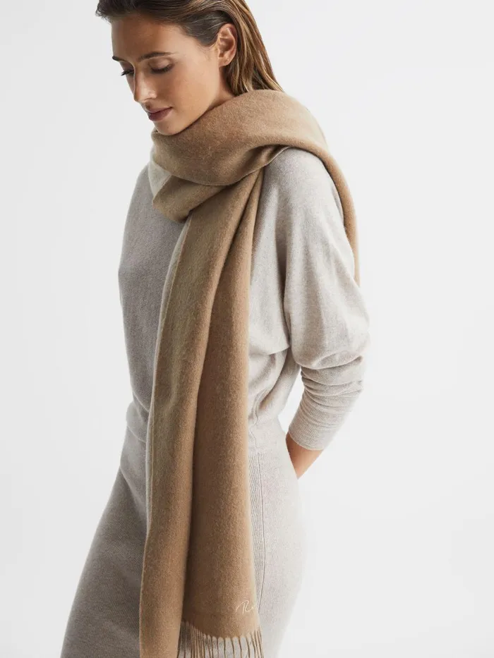 Women Reiss Hats Gloves and Scarves Picton WoolCashmere Scarf Camel