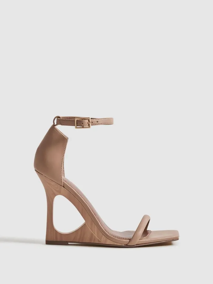 Women Reiss Heels Cora Leather Strappy Wedge Heels Nude