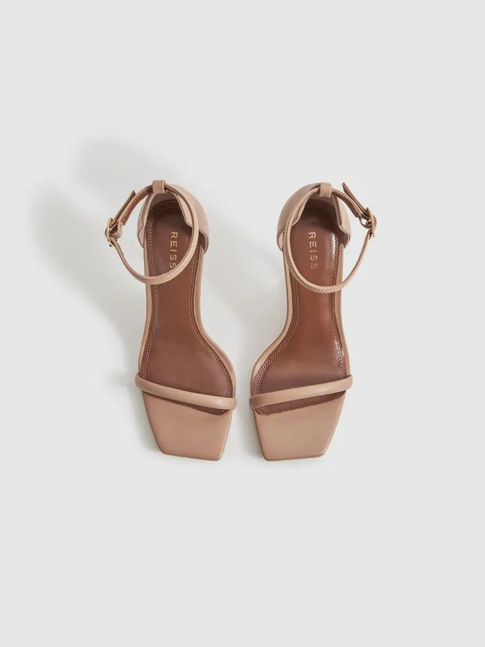Women Reiss Heels Cora Leather Strappy Wedge Heels Nude