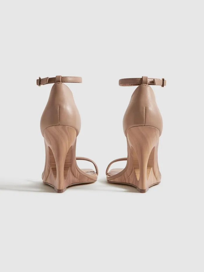Women Reiss Heels Cora Leather Strappy Wedge Heels Nude