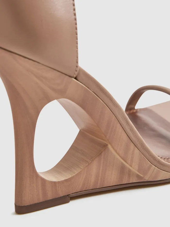 Women Reiss Heels Cora Leather Strappy Wedge Heels Nude